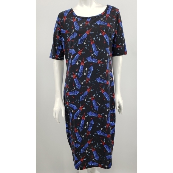 LuLaRoe Julia Black Fireworks Fourth of July Dress - Picture 1 of 5